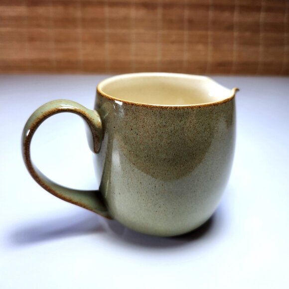 Denby Jug Creamer Pitcher Green Stoneware Pottery 12oz Tan Interior Brown Edges - Picture 5 of 9